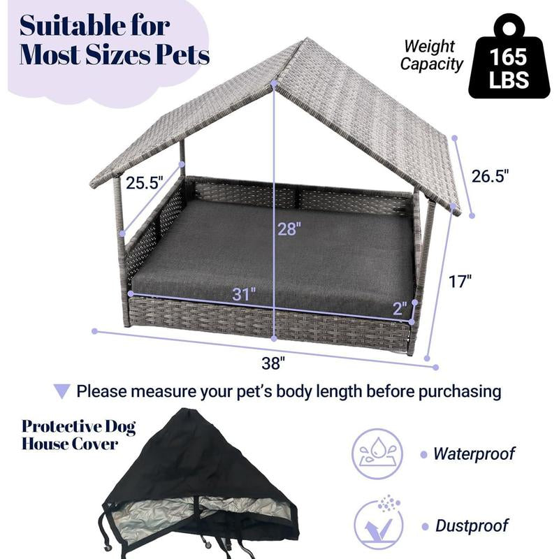  Elevated Rattan Dog Bed with Canopy