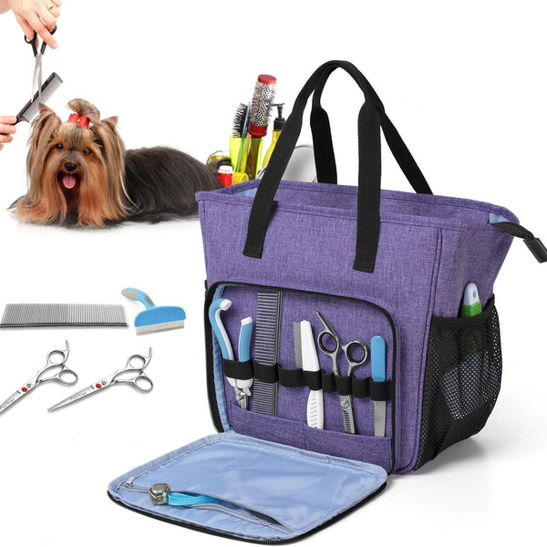 Stylish Purple Professional Pet Grooming Tote - Ultimate Organizer for Shears, Deshedding Tools, Towels, Shampoo & More!