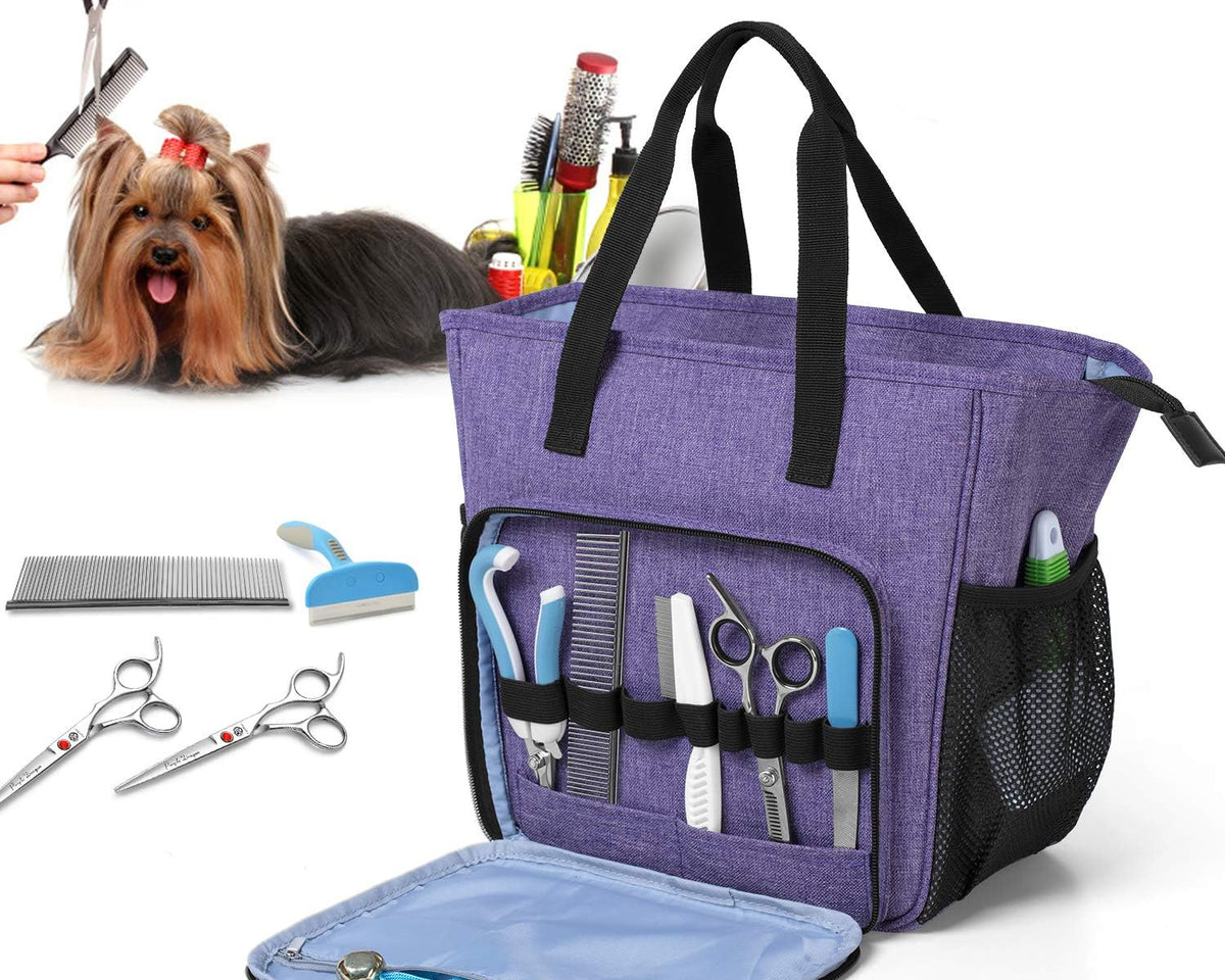 Stylish Purple Professional Pet Grooming Tote - Ultimate Organizer for Shears, Deshedding Tools, Towels, Shampoo & More!