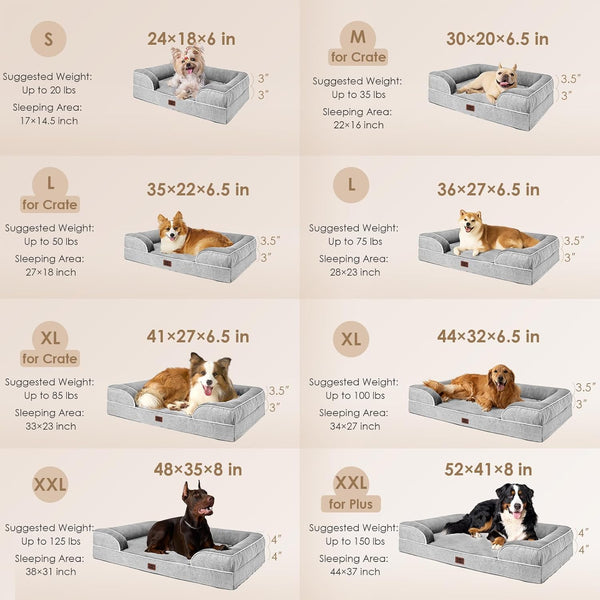 Orthopedic Dog Beds for Extra Large Dogs 44X32Inch, Waterproof Memory Foam XL Pet Bed with Sides, Non-Slip and Egg-Crate Foam Big Dog Couch Bed with Washable Removable Cover, Grey