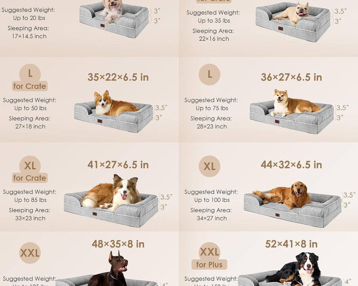 Orthopedic Dog Beds for Extra Large Dogs 44X32Inch, Waterproof Memory Foam XL Pet Bed with Sides, Non-Slip and Egg-Crate Foam Big Dog Couch Bed with Washable Removable Cover, Grey