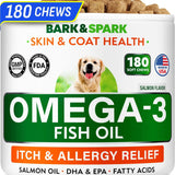 Omega 3 Fish Oil Treats for Dogs - 180 Soft Chews for Shedding, Skin Allergies, Itch Relief & Joint Health - Premium Salmon Oil with EPA & DHA for a Healthy Coat