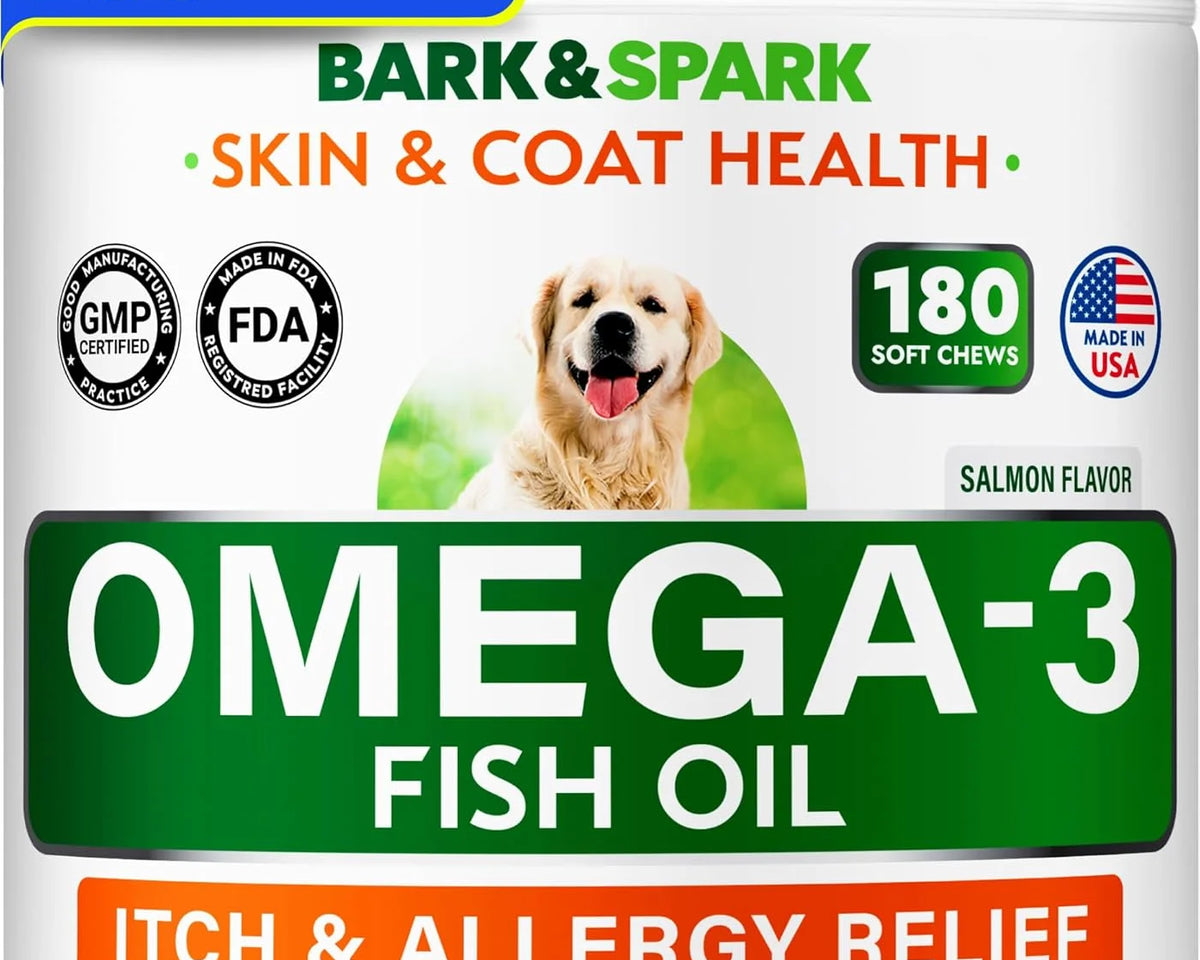 Omega 3 Fish Oil Treats for Dogs - 180 Soft Chews for Shedding, Skin Allergies, Itch Relief & Joint Health - Premium Salmon Oil with EPA & DHA for a Healthy Coat