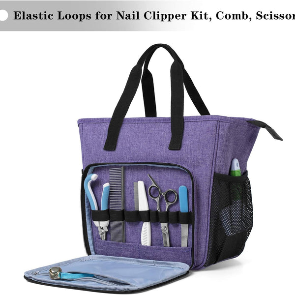 Stylish Purple Professional Pet Grooming Tote - Ultimate Organizer for Shears, Deshedding Tools, Towels, Shampoo & More!