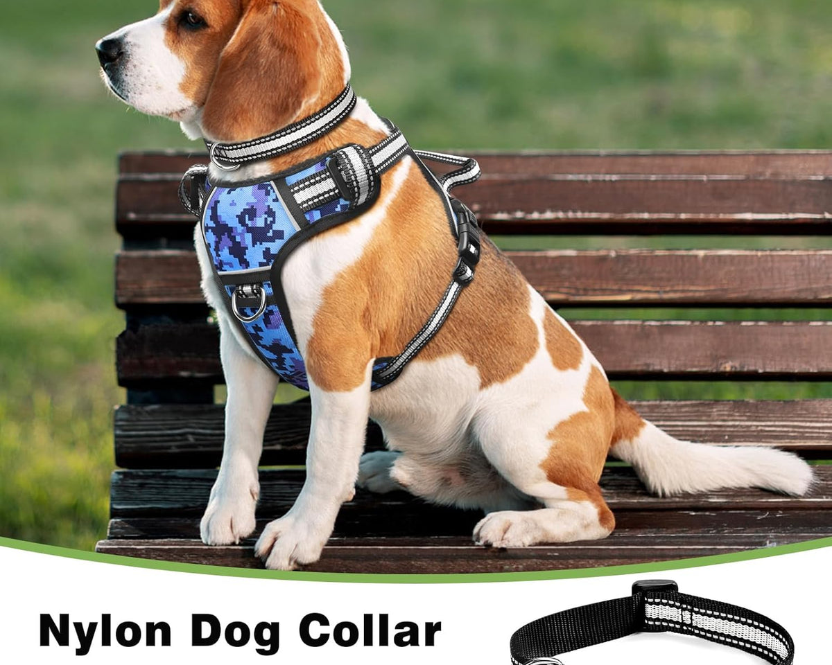 Adjustable No-Pull Dog Harness with Reflective Oxford Vest and Collar, Featuring Front/Back Leash Clips and Easy Control Handle for All Dog Sizes