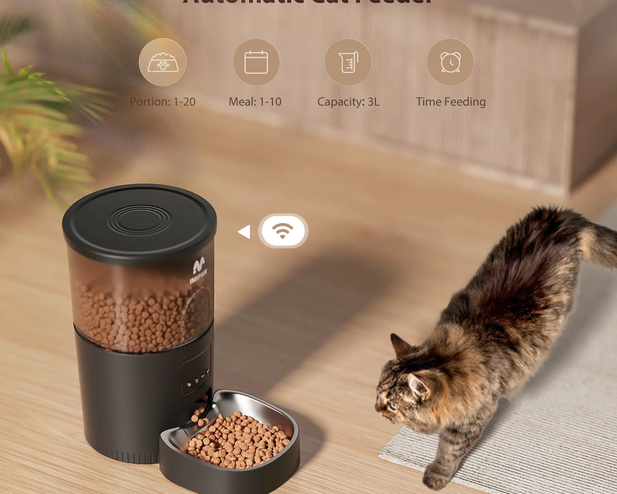 Smart Wi-Fi Cat Feeder with 3L Capacity, Timer Function, and 180-Day Battery Life