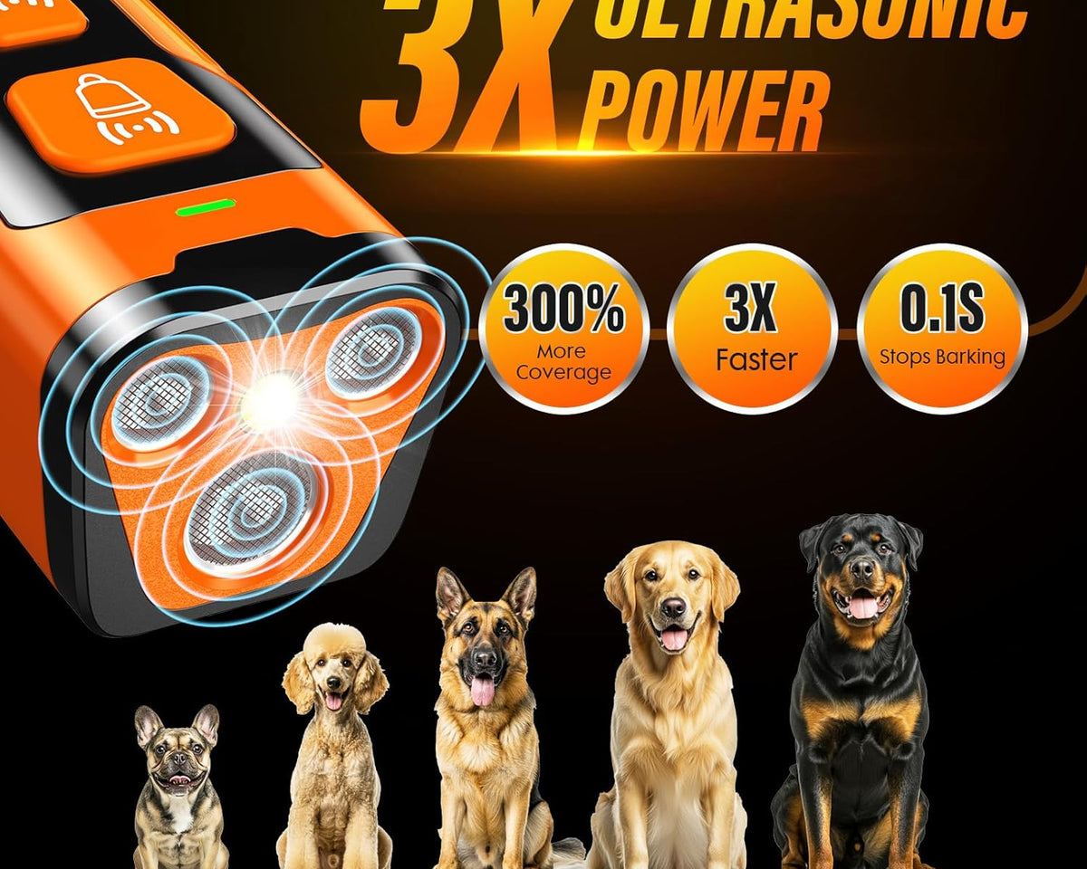Dog Bark Deterrent Device, 3X Ultrasonic anti Barking, 6 Training Modes 23 FT Range Barks No More Indoors Outdoors Behavior Correct Safe & Humane Rechargeable Compact Bark Control for Dogs