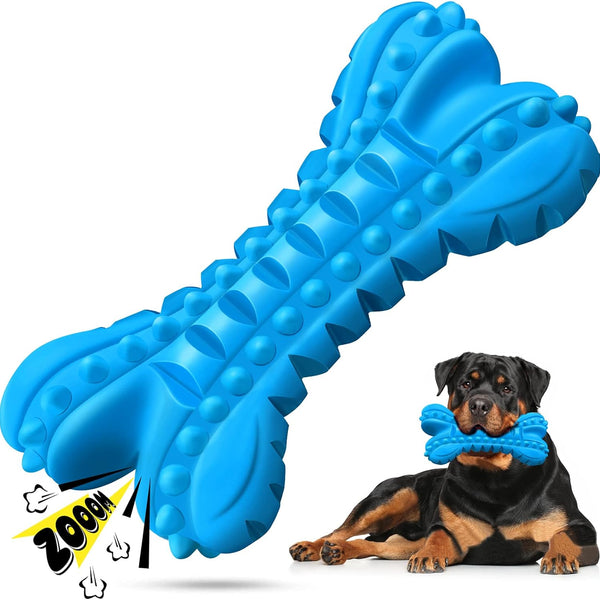 Durable Indestructible Dog Toys for Aggressive Chewers - Squeaky Chew Bones for Large Breeds, Tough Natural Rubber Puppy Chews for Effective Dental Care