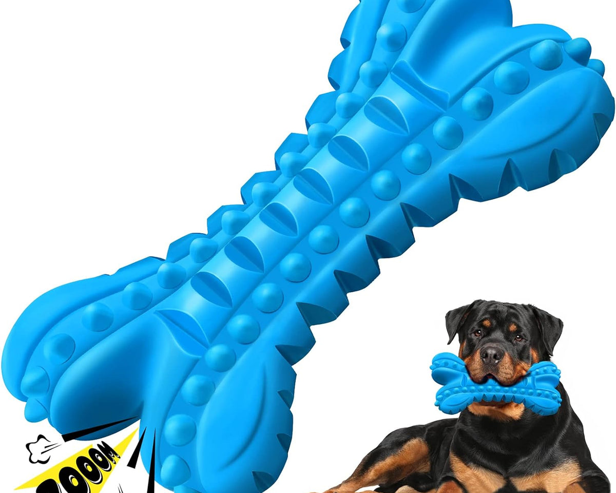Durable Indestructible Dog Toys for Aggressive Chewers - Squeaky Chew Bones for Large Breeds, Tough Natural Rubber Puppy Chews for Effective Dental Care