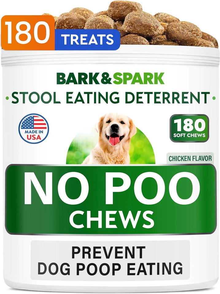No Poo Treats - Effective Coprophagia Solution for Dogs - Probiotics & Enzymes for Digestive Health & Fresh Breath - Made in USA - 180 Chews