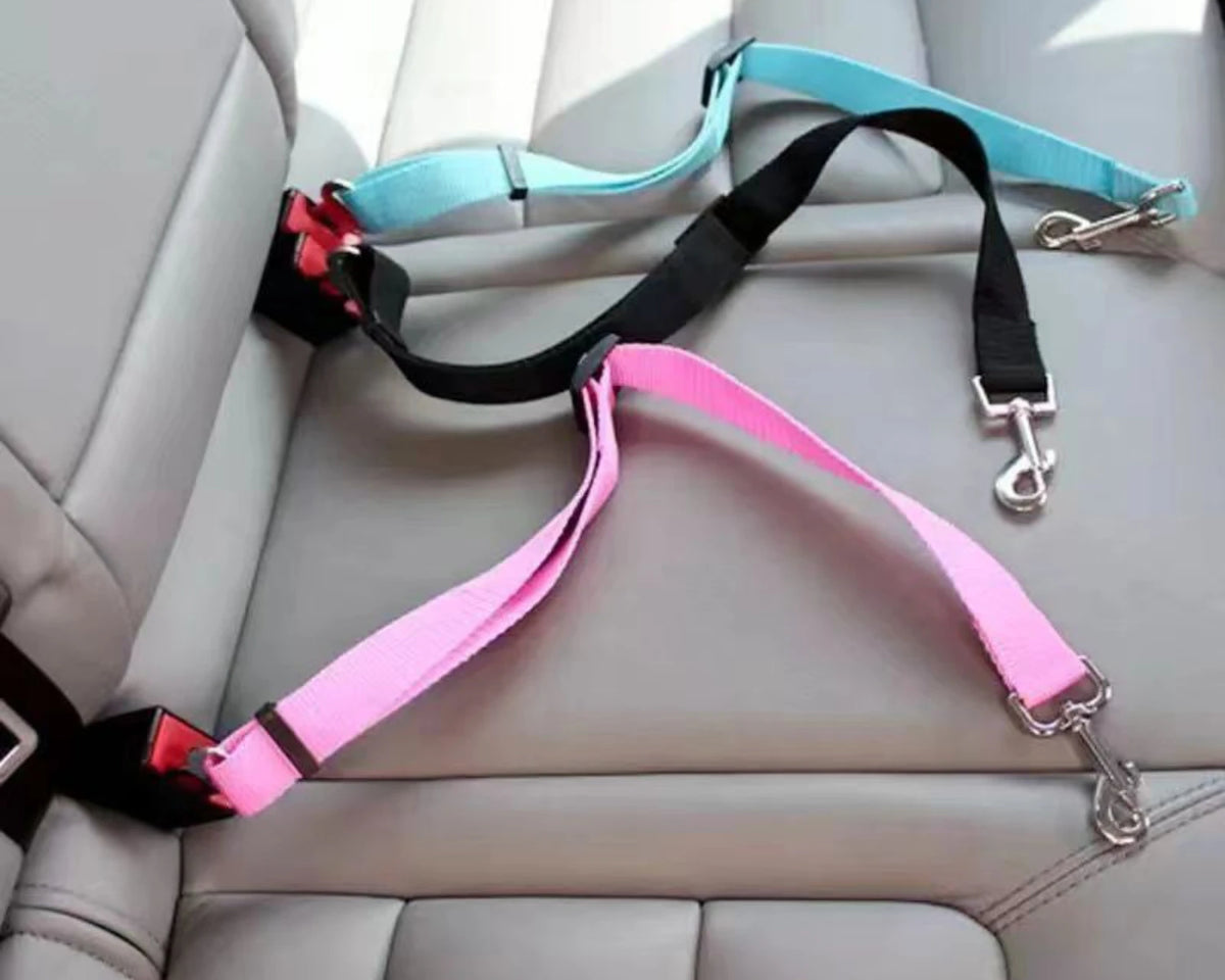 Adjustable Pet Car Seat Belt Harness - Safe Travel Leash for Dogs and Cats, Machine Washable Nylon Design