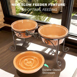 Elevated Dog Bowl Stand with Large Ceramic Bowls - Premium Pet Feeding Station for Medium to Large Breeds (Almond)
