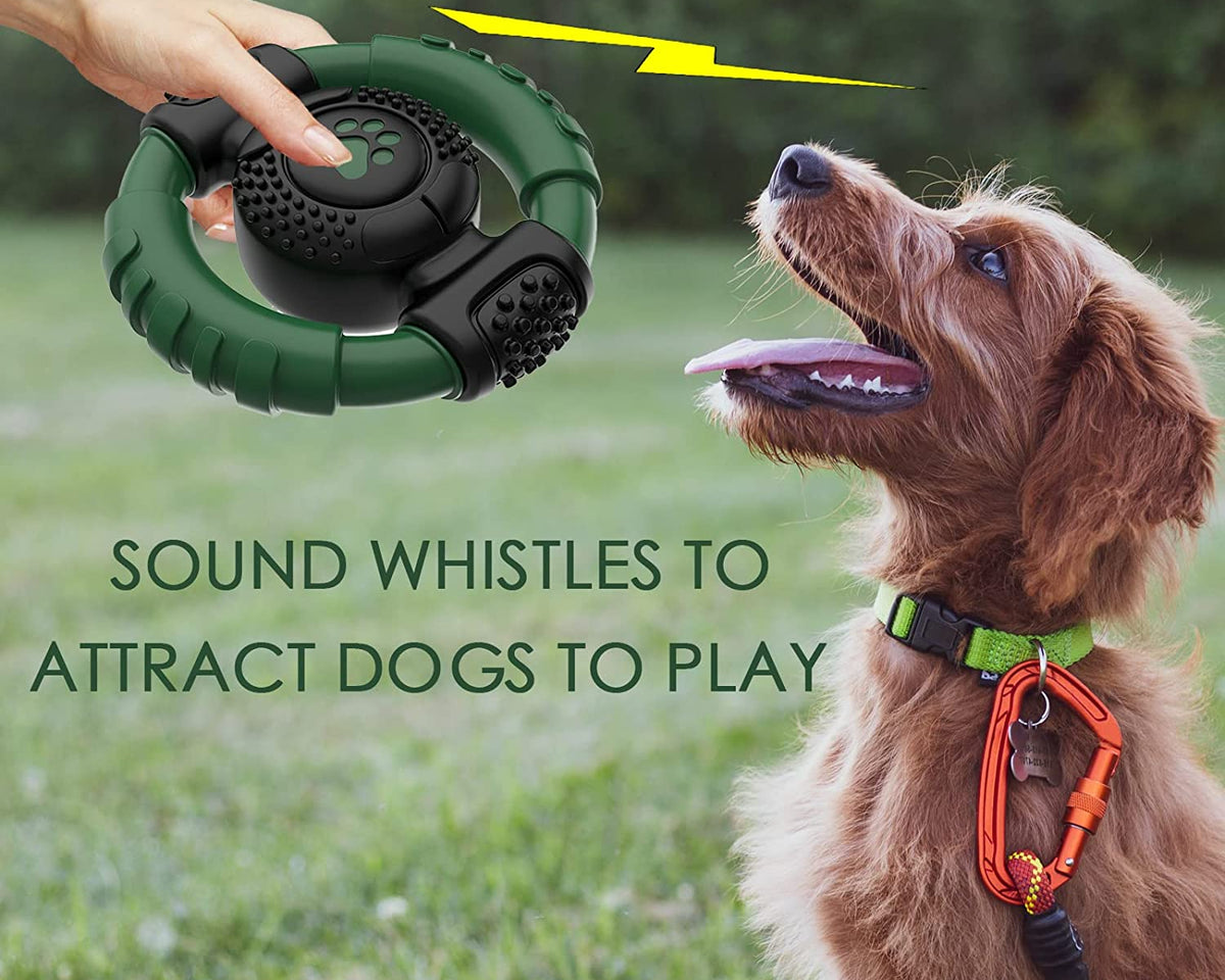 Durable Squeaky Dog Chew Toy - Rubber Steering Wheel Design for Medium and Large Breeds (Green)