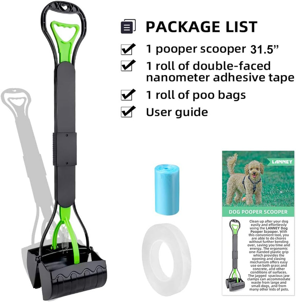 Ultimate Heavy-Duty Dog Pooper Scooper with 31.5-Inch Handle - Perfect for All Dog Sizes, Includes Waste Bags, Portable & Durable for Grass and Gravel Cleanup