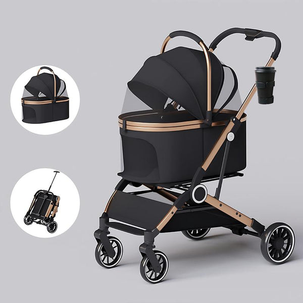 Premium Pet Stroller for Dogs & Cats - Foldable, Waterproof, with Storage Basket & Smooth Swivel Wheels for Ultimate Comfort!