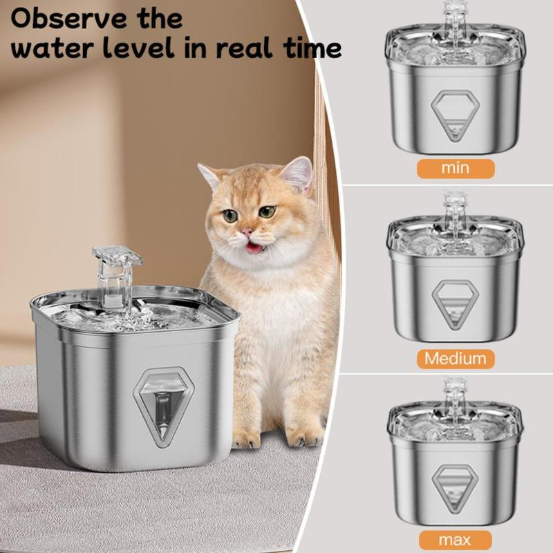 2.5L Stainless Steel Pet Water Dispenser - Large Capacity Pet Drinking Fountain for Dogs and Cats