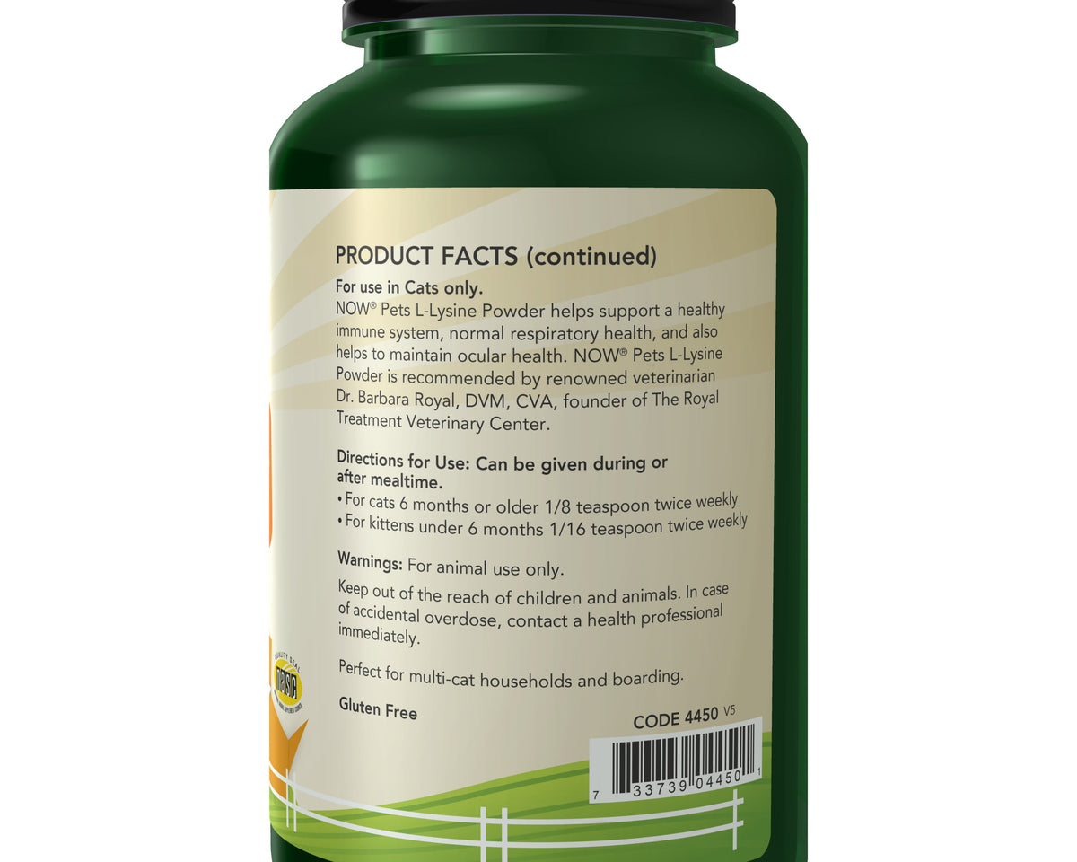 L-Lysine Powder Supplement for Cats - NASC Certified - 8 oz - Supports Pet Health