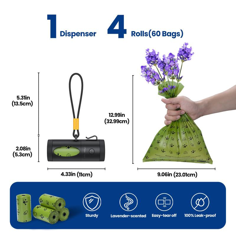 Pawview Hands-Free Retractable Dog Poop Bag Dispenser with Flashlight & Hook,
