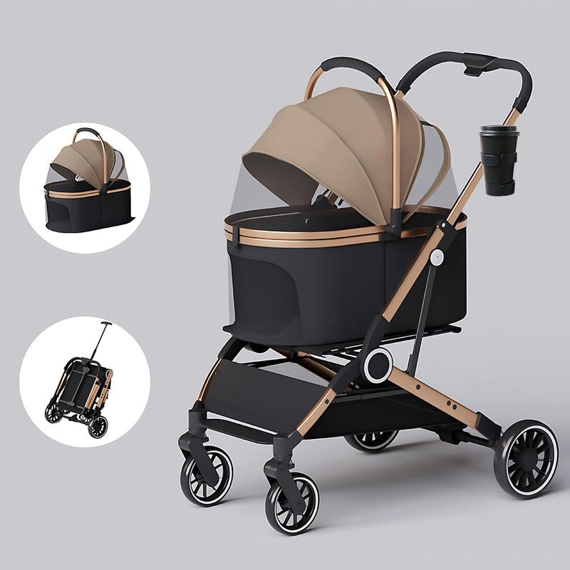 Premium Pet Stroller for Dogs & Cats - Foldable, Waterproof, with Storage Basket & Smooth Swivel Wheels for Ultimate Comfort!