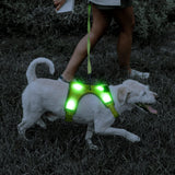 USB Rechargeable LED Dog Harness with Reflective Strips - Adjustable Medium Comfort Fit (Green)