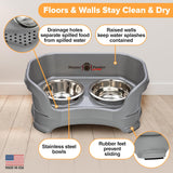 Deluxe Elevated Feeder for Small Dogs (Up to 19 lbs) - Mess-Proof Food and Water Bowl Set, USA-Made, Grey