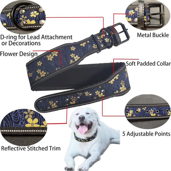 Heavy Duty Reflective Dog Collar - Padded, and Adjustable 