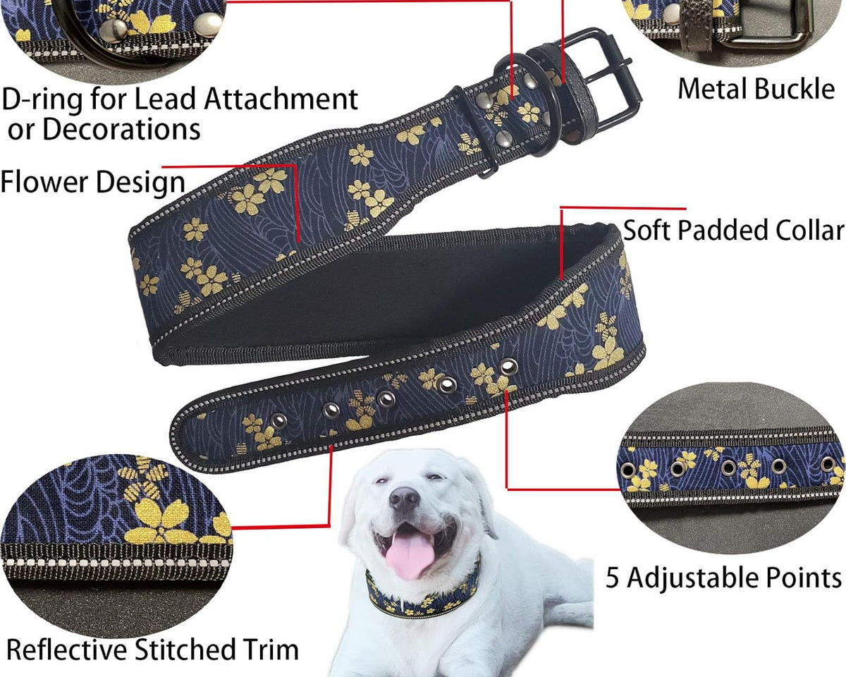 Heavy Duty Reflective Dog Collar - Padded, and Adjustable 