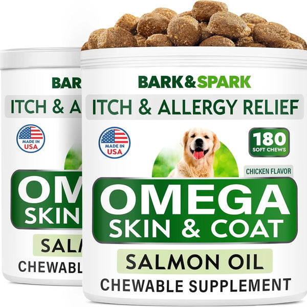 Omega 3 Fish Oil Treats for Dogs - 360 Soft Chews for Shedding, Itch Relief, and Joint Health - Skin and Coat Supplement with EPA & DHA Fatty Acids - Salmon Oil Formula