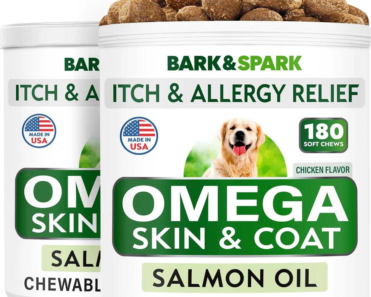 Omega 3 Fish Oil Treats for Dogs - 360 Soft Chews for Shedding, Itch Relief, and Joint Health - Skin and Coat Supplement with EPA & DHA Fatty Acids - Salmon Oil Formula