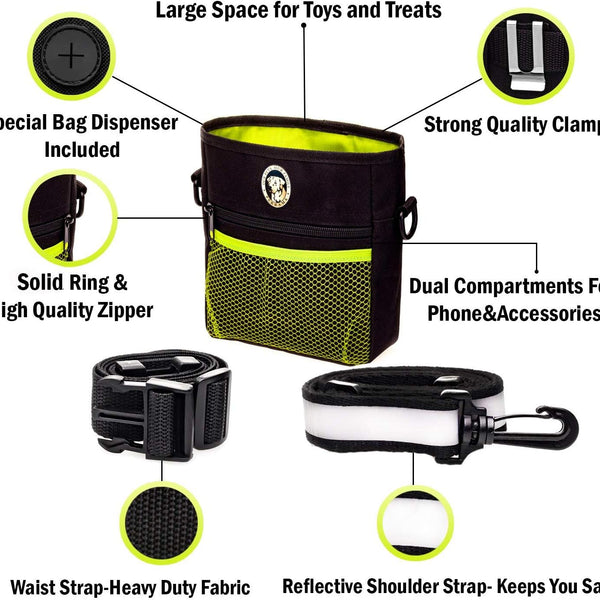 Premium Dog Treat Pouch with Clicker & Collapsible Bowl - Adjustable Reflective Straps for Training Success!