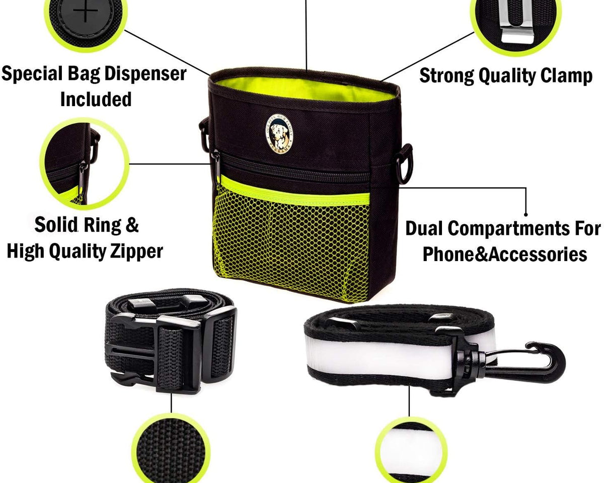 Premium Dog Treat Pouch with Clicker & Collapsible Bowl - Adjustable Reflective Straps for Training Success!