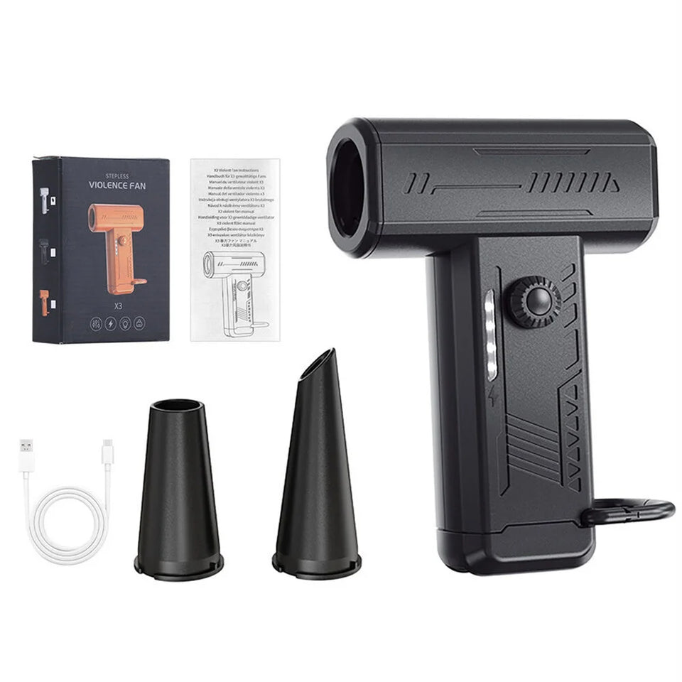 High-Speed Portable Mini Fan & Air Duster - Turbo Blower with Rechargeable Light for Ultimate Car Cleaning