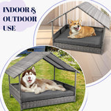  Elevated Rattan Dog Bed with Canopy