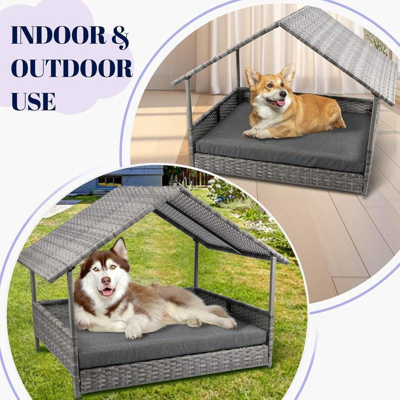  Elevated Rattan Dog Bed with Canopy