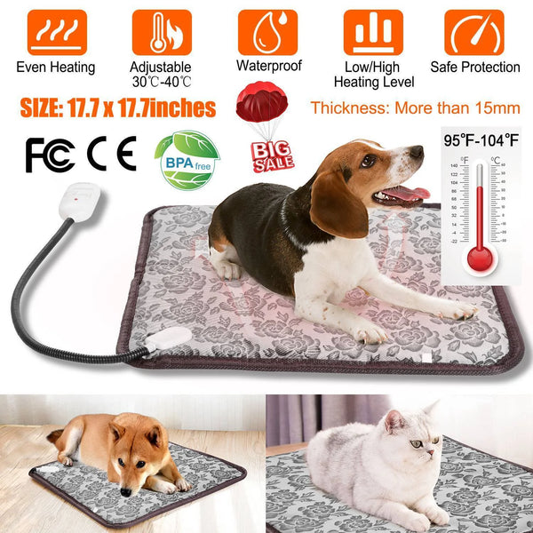CozyPet Electric Heating Pad for Cats & Dogs - Dual Temperature Control, 17.7" Anti-Steel Cord Heated Bed Mat