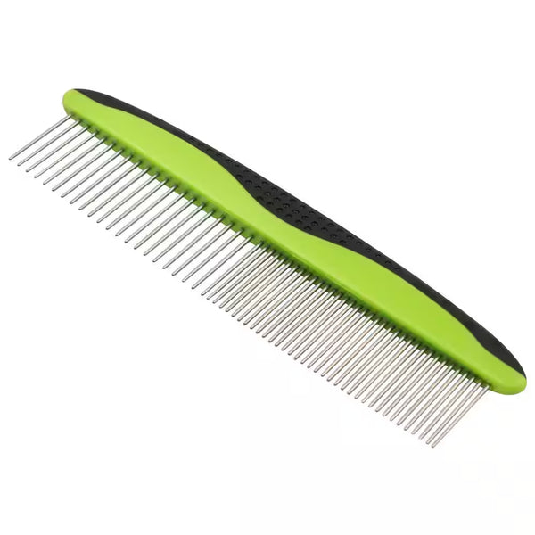 Grip Ease Dual-Sided Pet Grooming Comb - Wide & Narrow Teeth - Green