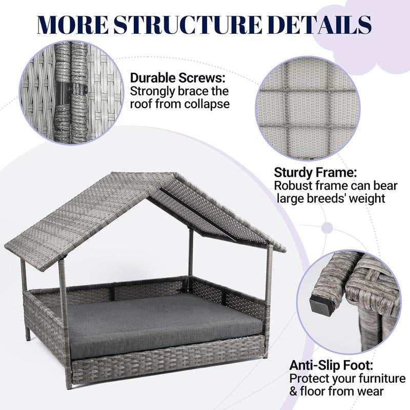  Elevated Rattan Dog Bed with Canopy
