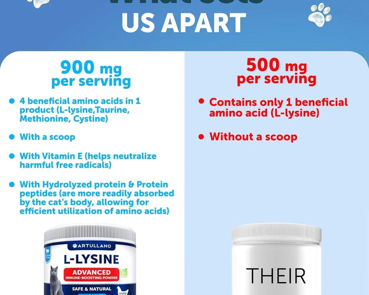 L-Lysine Powder Supplement for Cats - 900mg Immune Support Formula