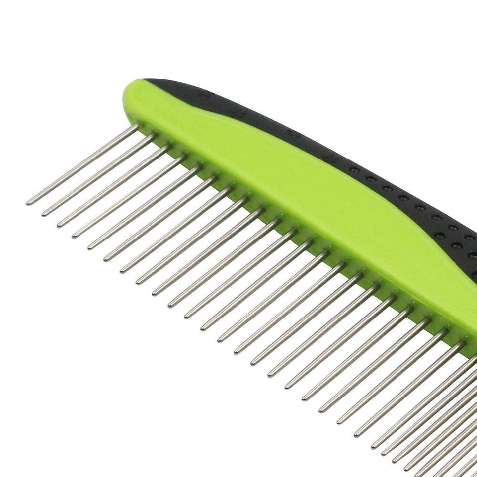 Grip Ease Dual-Sided Pet Grooming Comb - Wide & Narrow Teeth - Green