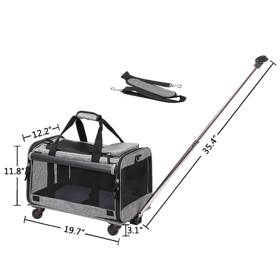 Airline Approved Rolling Pet Carrier for Small to Medium Dogs & Cats - Telescopic Handle & Wheels, Grey