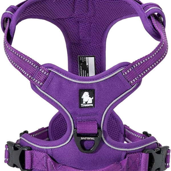 Truelove Adjustable No-Pull Reflective Dog Harness - Comfortable Control Vest in Purple, Size S