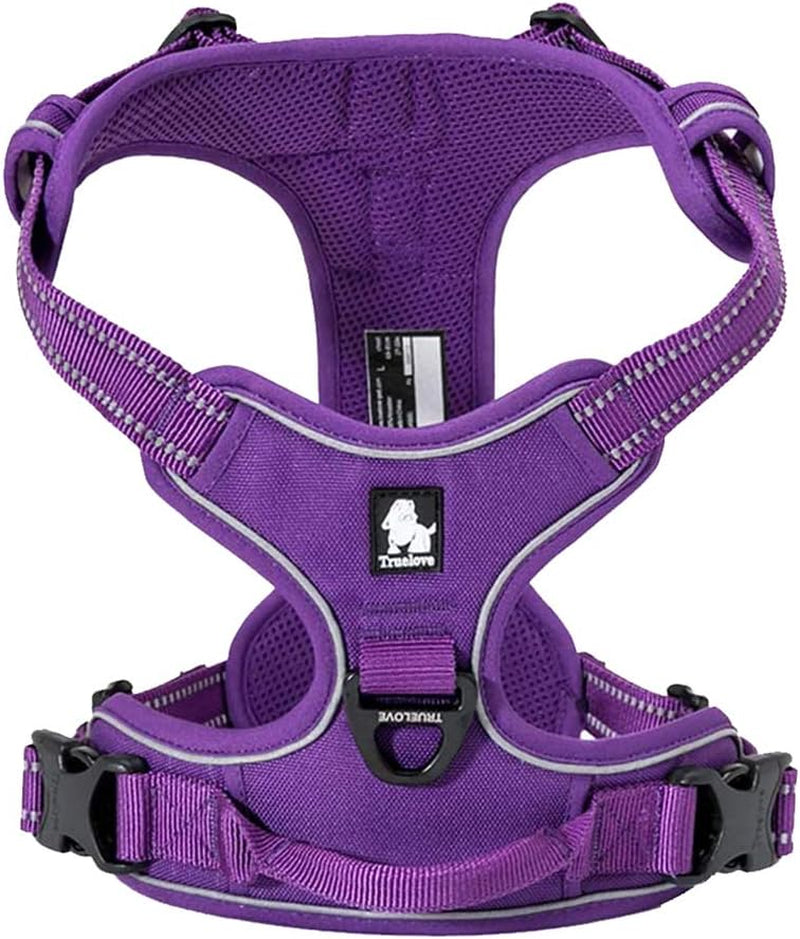 Truelove Adjustable No-Pull Reflective Dog Harness - Comfortable Control Vest in Purple, Size S