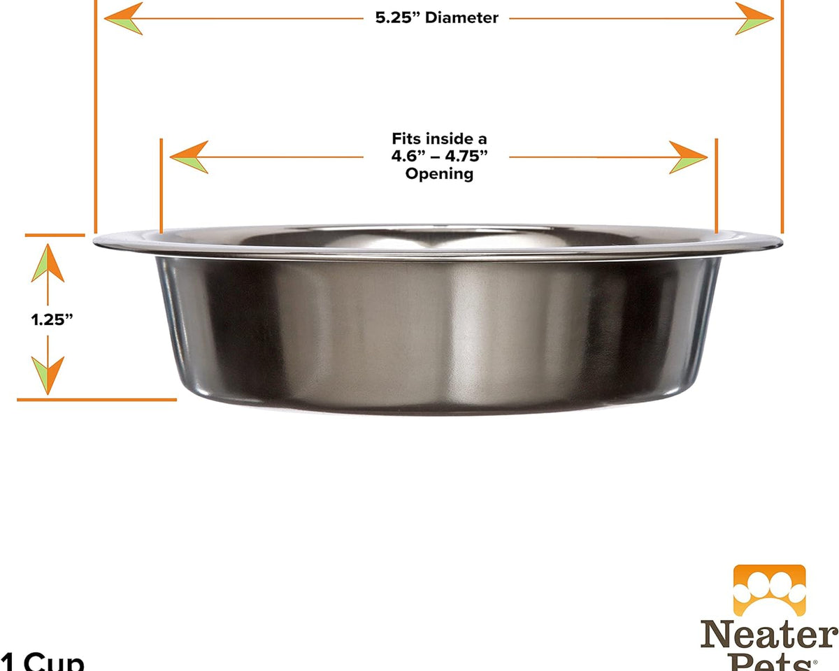 Set of 2 Shallow Stainless Steel Cat Bowls (1 Cup / 8 Oz.) - Replacement Dishes for Neater Feeder Express & Deluxe, Whisker-Friendly and Dishwasher Safe