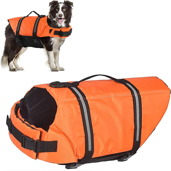 Premium Adjustable Dog Life Jacket - Reflective Safety Vest for All Sizes (Orange, Size L)