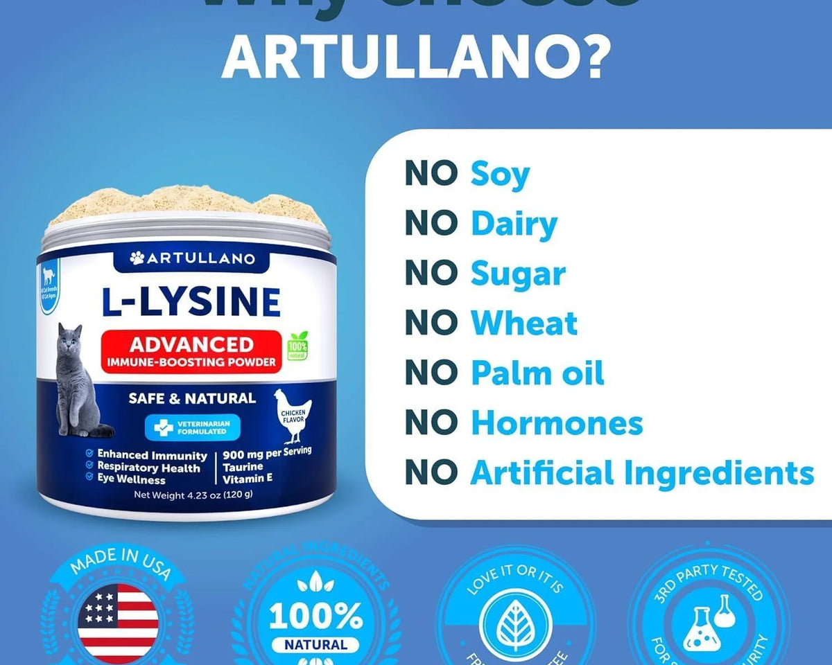 L-Lysine Powder Supplement for Cats - 900mg Immune Support Formula