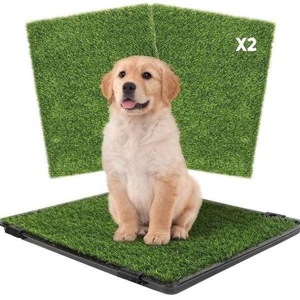 Upgrade Your Pet's Potty Experience: Petlovevibes Reusable Dog Grass Pad with Tray - Includes 2 Replaceable Grass Mats, Quick Absorbent & Washable for Indoor Use, Perfect for Small to Large Dogs (22"X18")