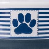 Paw & Patch Nautical Blue Small Ceramic Pet Bowl for Dogs and Cats - 4.25