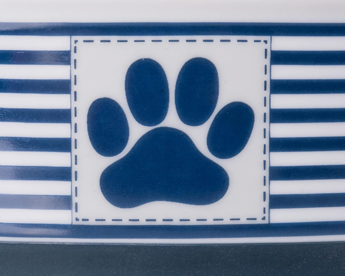 Paw & Patch Nautical Blue Small Ceramic Pet Bowl for Dogs and Cats - 4.25" x 2" with Non-Slip Base