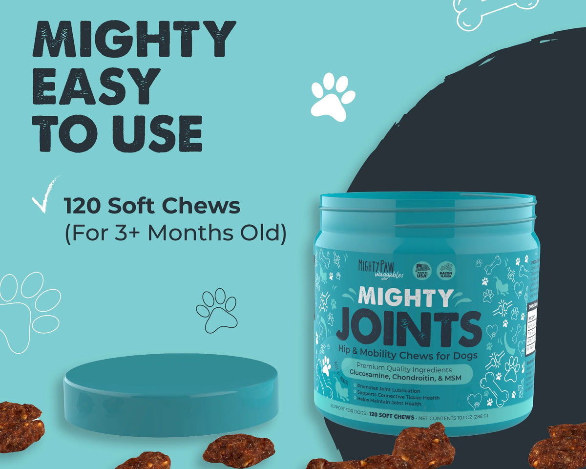 Waggables Hip & Joint Chews for Dogs - Vet-Formulated Glucosamine, Chondroitin & MSM Supplement for Enhanced Mobility - 120 Count