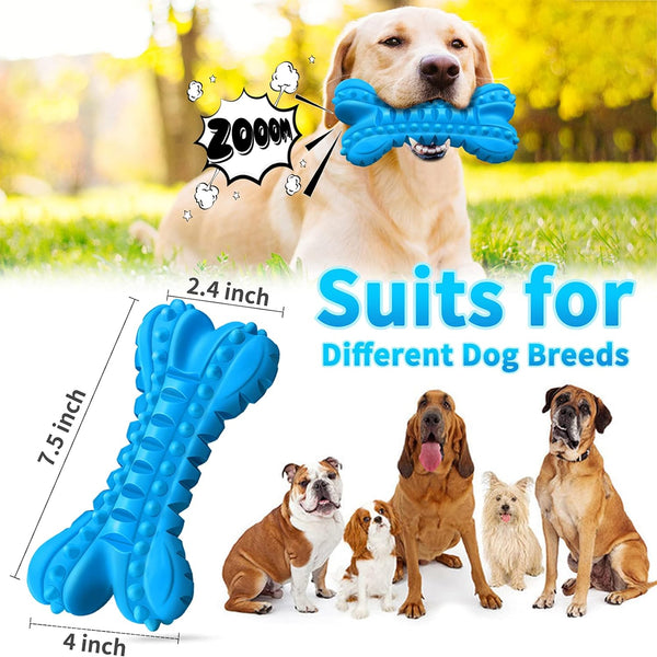Durable Indestructible Dog Toys for Aggressive Chewers - Squeaky Chew Bones for Large Breeds, Tough Natural Rubber Puppy Chews for Effective Dental Care